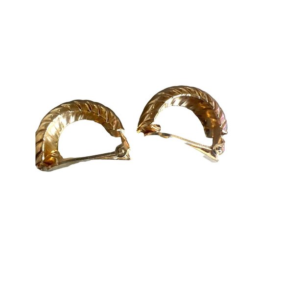 Vintage Bergere Half Hoop Gold Tone Ribbed Clip-On Earrings Classic Grannycore M - Picture 5 of 9